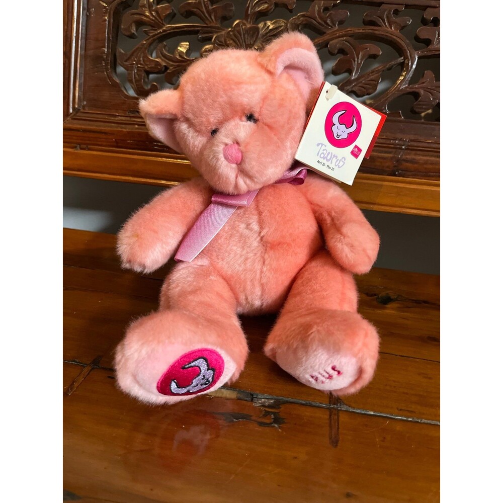 Russ Berrie Star Scopes Pink Taurus Zodiac Bear with Tags